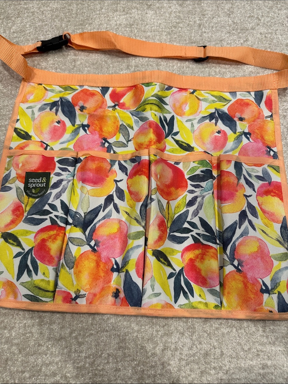 Peach-Print gardening Organizer Apron in Coral